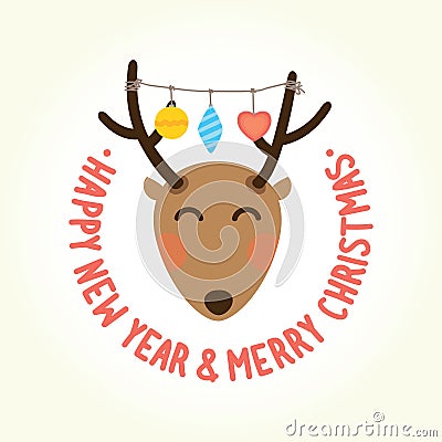 Happy new year deer head Vector Illustration