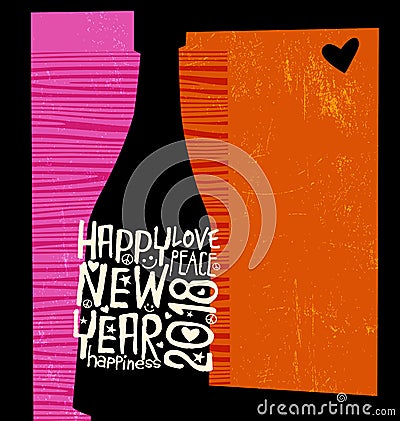 Happy New Year 2018 abstract champagne bottle Vector Illustration