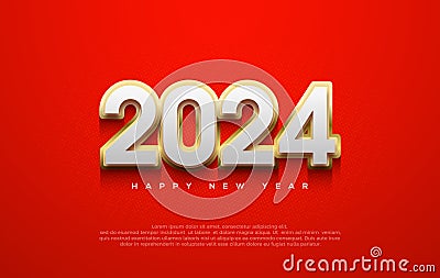 Happy New Year 2024 Design. With a number of arising numbers. White wrapped in shiny gold. Premium vector design for greetings and Stock Photo