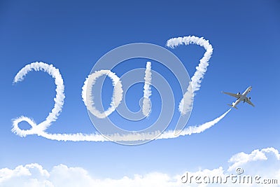 Happy New year 2017 drawing by airplane Stock Photo