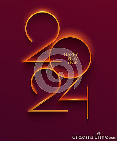 Happy New year 2024. Elegant festive numeral design on red background. Vector Illustration