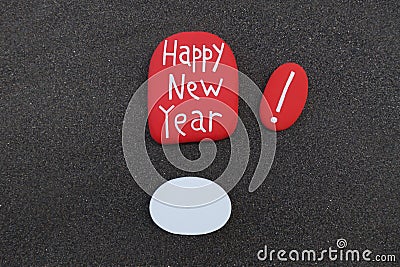 Happy New Year with an empty white stone for a future postcard Stock Photo