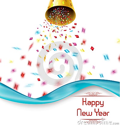 Happy New year. Exploding party bell with confetti Vector Illustration