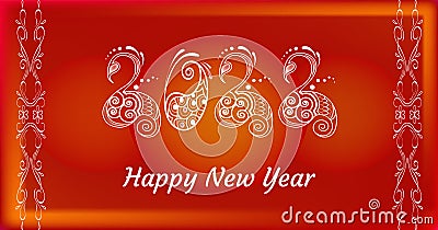 Happy New Year 2022, festive design with numbers made in ethnic mehendi Indian henna style Vector Illustration