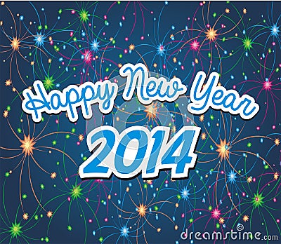 Happy new year 2014 with firework background Stock Photo