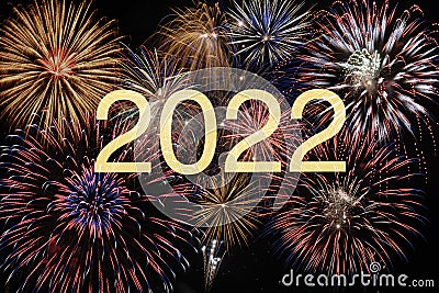Happy new year 2022 with fireworks Stock Photo