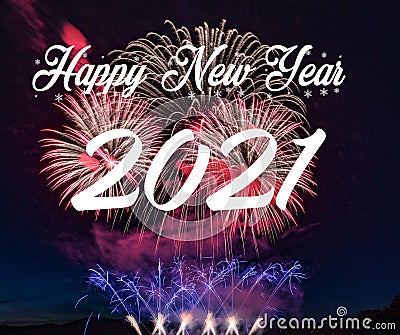 Happy new year 2021 with fireworks background Stock Photo