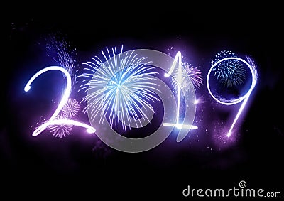2019 Happy New Year Fireworks Stock Photo