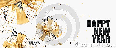 Happy new year 2020 flyer logo on a white background. Black-gold design. Brochure design template, card, banner. 3D illustration, Cartoon Illustration