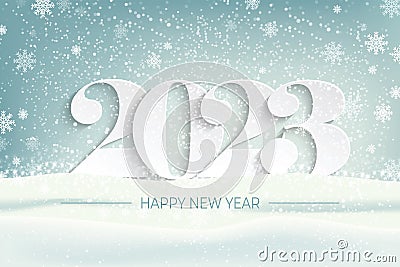 Happy New Year 2023 in the forest in the snow Vector paper art and digital craft style Vector Illustration