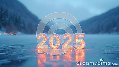 Happy New Year 2025 with frozen winter nature Cartoon Illustration