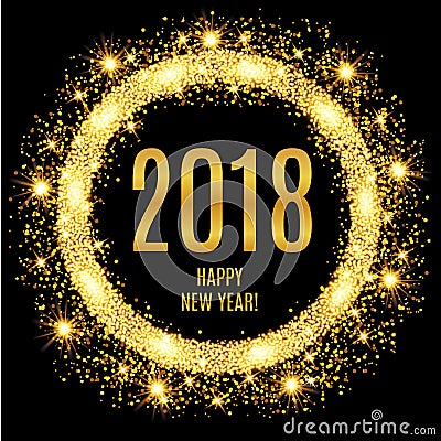 2018 Happy New Year glowing gold background. Vector Illustration