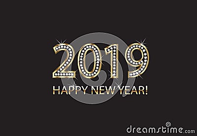 Happy new year 2019 gold background vector Vector Illustration