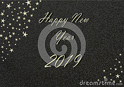 Happy New Year 2019 gold with black Background and Stars Stock Photo