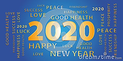 2020 Happy New Year gold and blue banner. Vector Illustration