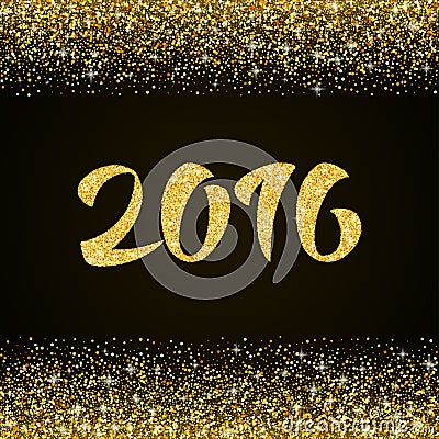 Happy New Year 2016 - gold glitter hand lettering Stock Photo