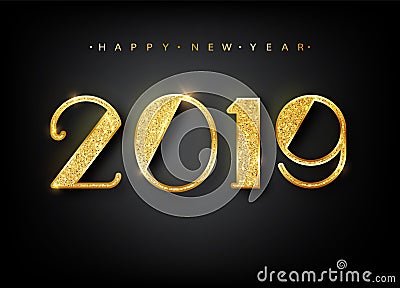 2019 Happy new year. Gold Numbers Design of greeting card. Gold Shining Pattern. Happy New Year Banner with 2019 Numbers Vector Illustration