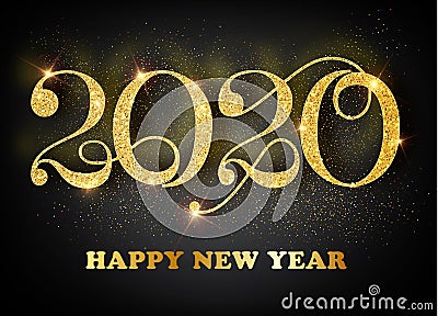 2020 Happy new year. Gold Numbers Design of greeting card. Gold Shining Pattern. Happy New Year Banner with 2020 Numbers Vector Illustration