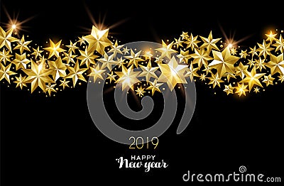 Happy New Year 2019 gold star decoration card Vector Illustration