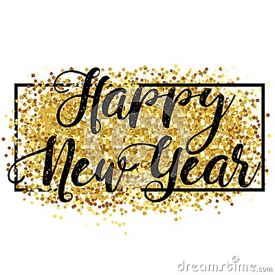 Happy new year. Golden background for flyer, poster, sign, Stock Photo