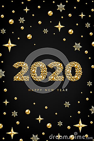 Happy New Year 2020 golden bead star vertical Cartoon Illustration