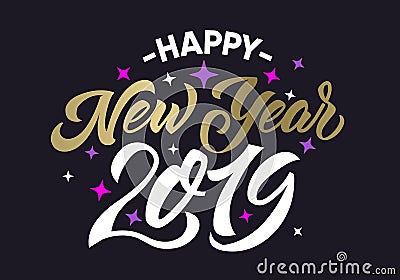 Happy New Year 2019 golden cristmas calligraphic text Stock Photo