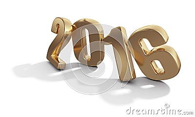 Happy New Year 2016. Golden 3D numbers on white Stock Photo