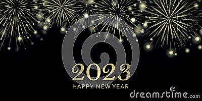 happy new year 2023 golden firework on night background Cartoon Illustration
