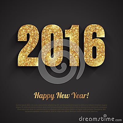 Happy New Year 2016 Golden Greeting Card Vector Illustration