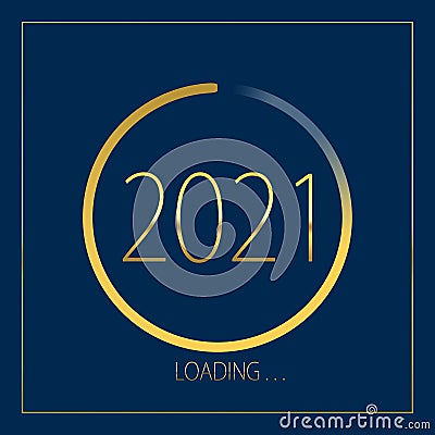 2021 happy new year golden loading progress bar isolated on blue background Stock Photo