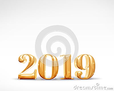 2019 happy new year golden number 3d rendering on white studio Stock Photo