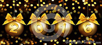 Happy new year 2016 golden text on balls in lights background Stock Photo