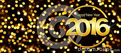 Happy new year 2016 golden text in lights background Stock Photo