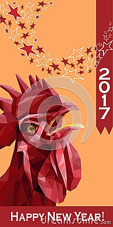 2017 Happy New Year greeting card. Chinese New Year of the red Rooster. Vector Illustration