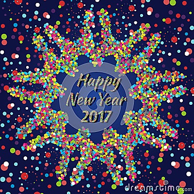 Happy New Year 2017 greeting card with colorful confetti Stock Photo