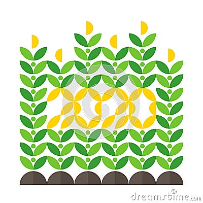 Happy New Year greeting card with corn crop and 2020 lettering. Elegant flat style vector illustration for agricultural brochure Vector Illustration