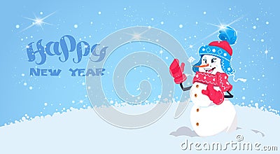 Happy New Year Greeting Card With Cute Girl Snowman Wearing Winter Hat And Scarf Holiday Decoration Vector Illustration