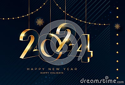 Happy New Year 2024 greeting card design template Vector Illustration