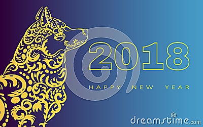 2018 Happy New Year greeting card.year of the dog. Chinese New Year. with hand drawn doodles.Vector illustration Vector Illustration