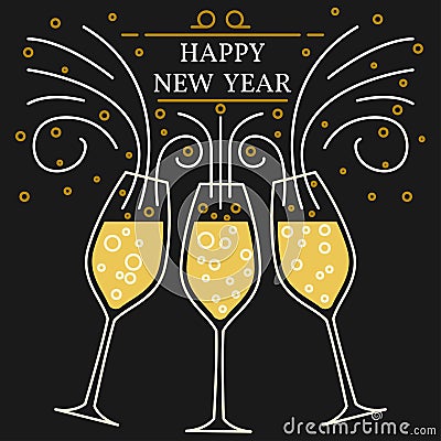 Happy new year greeting card. EPS10 vector. Champagne glasses th Vector Illustration