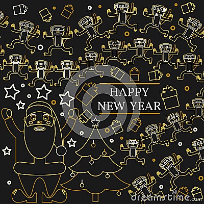 Happy new year greeting card. EPS10 vector. Monkeys and santa cl Vector Illustration