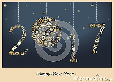 2017 Happy New Year greeting card. Vector Illustration