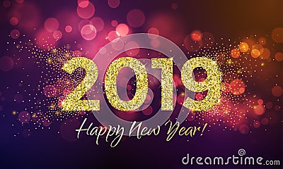 2019 Happy New Year glitter confetti vector card Vector Illustration