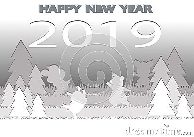 Happy new year greeting card on gray background with showflakes pattern. Vector winter numbers 2019 poster design Stock Photo