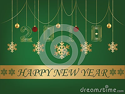 Happy New Year greeting card 2018 Green backgroun Vector Illustration