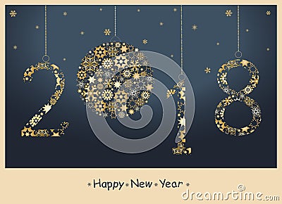 2018 Happy New Year greeting card. Vector Illustration