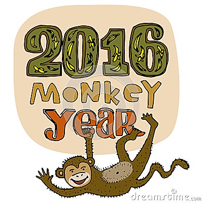 Happy New Year greeting card. Monkey year title. Hand drawn digits and letters isolated on background. Vector illustration Vector Illustration