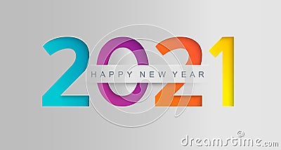 Happy 2021 new year greeting card in paper style. Vector Illustration