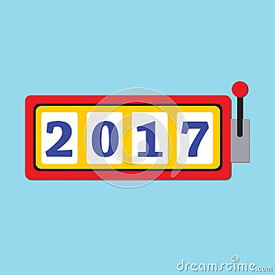 Happy New Year 2017 greeting card with slot machine and lucky 2017 figures. Stock Photo