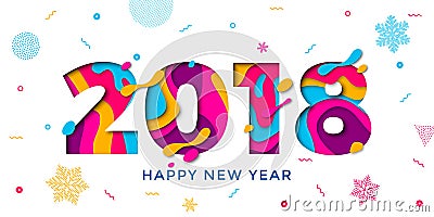 2018 Happy New Year greeting card snowflakes background vector paper text carving Vector Illustration